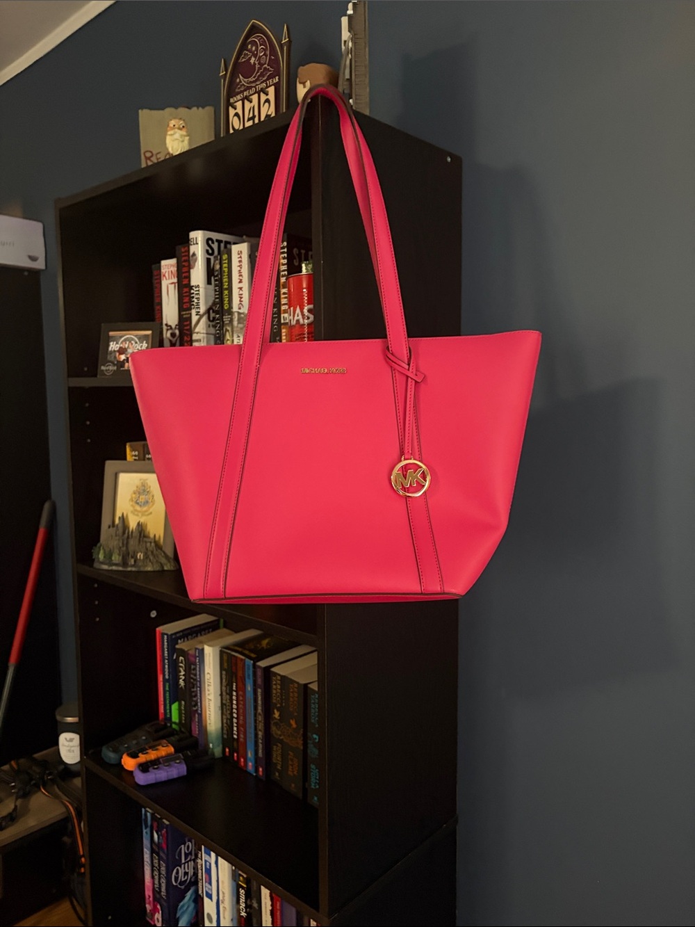 Michael Kors Hot Pink Saffiano Tote with Gold Charm